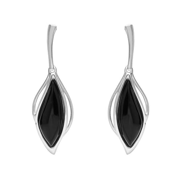 Sterling Silver Whitby Jet Open Marquise Two Piece Set S231