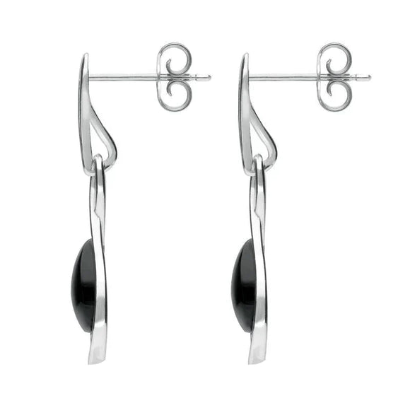 Sterling Silver Whitby Jet Open Pear Twist Drop Earrings E2440