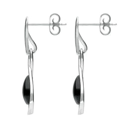 Sterling Silver Whitby Jet Open Pear Twist Drop Earrings E2440