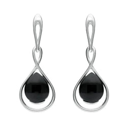 Sterling Silver Whitby Jet Open Pear Twist Drop Earrings E2440