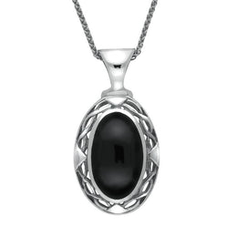Sterling Silver Whitby Jet Oval Celtic Necklace P247