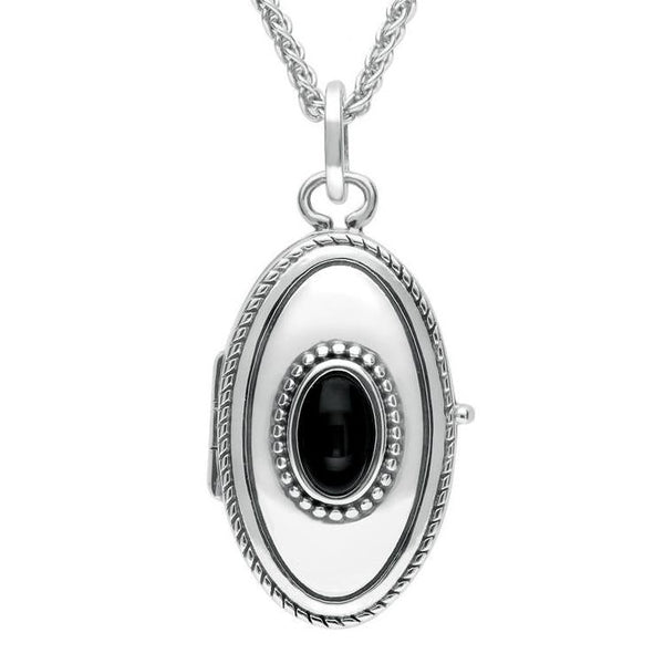 Sterling Silver Whitby Jet Oval Locket. P2089