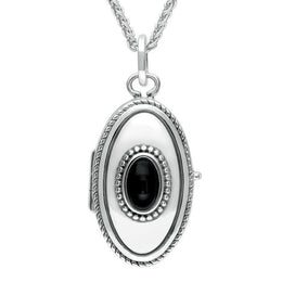 Sterling Silver Whitby Jet Oval Locket. P2089
