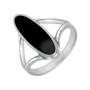Sterling Silver Whitby Jet Heritage Oval Split Shank Ring, R004.