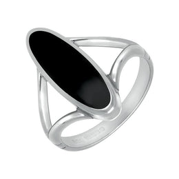 Sterling Silver Whitby Jet Heritage Oval Split Shank Ring, R004.