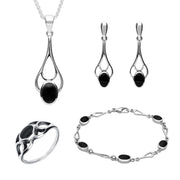 Sterling Silver Whitby Jet Oval Spoon Drop Four Piece Set. S001 
