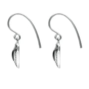 Sterling Silver Whitby Jet Oxidised Shield Drop Earrings. E1915.