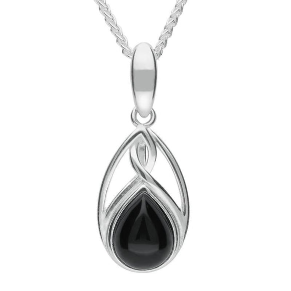 Sterling Silver Whitby Jet Pear Shaped Celtic Four Piece Set. S001 