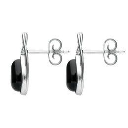 Sterling Silver Whitby Jet Pear Shaped Celtic Stud Earrings. E973.