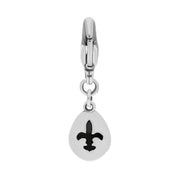 Sterling Silver Whitby Jet Pear Shaped Fleur De Lis Clip Charm, G663.