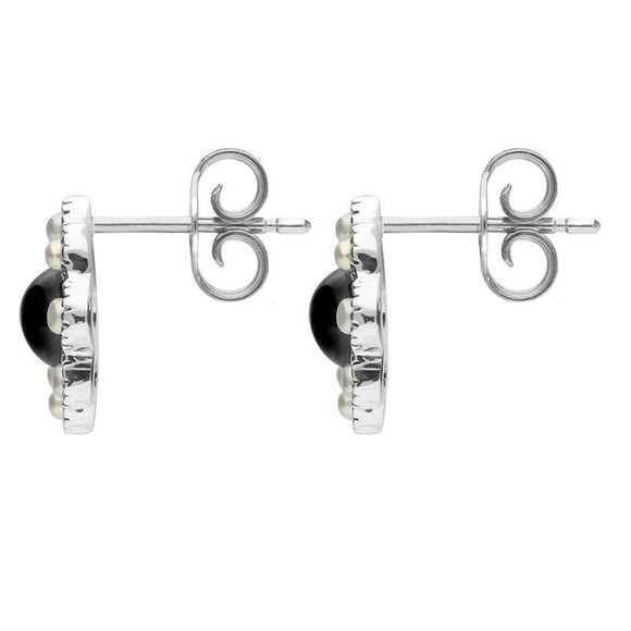 Sterling Silver Whitby Jet Pearl Round Edge Bead Stud Earrings E1635