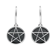 Sterling Silver Whitby Jet Pentagram Drop Earrings, E1413.