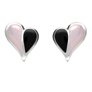 Sterling Silver Whitby Jet Pink Mother of Pearl Split Heart Stud Earrings E364