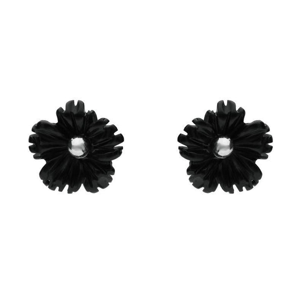 Sterling Silver Whitby Jet Pointed Petal Stud Earrings. E1328.