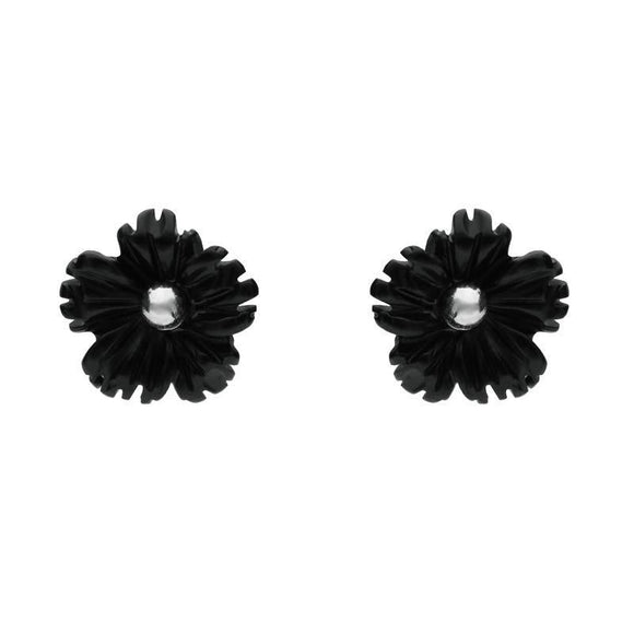 Sterling Silver Whitby Jet Pointed Petal Stud Earrings. E1328.