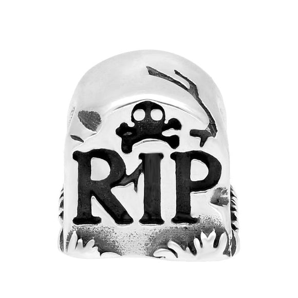 Sterling Silver Whitby Jet RIP Tombstone Charm. G529.