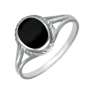 Sterling Silver Whitby Jet Oval Rope Edged Ring R007