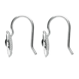 Sterling Silver Whitby Jet Rose Hook Earrings. E1916.
