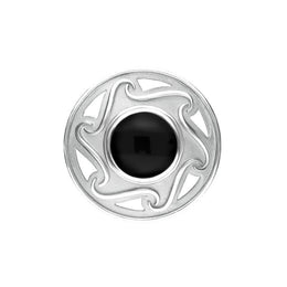 Sterling Silver Whitby Jet Round Celtic Framed Brooch. m197.