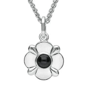 Sterling Silver Whitby Jet Round Four Petal Flower Two Piece Set. S028