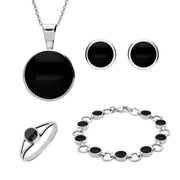 Sterling Silver Whitby Jet Round Four Piece Set. S005