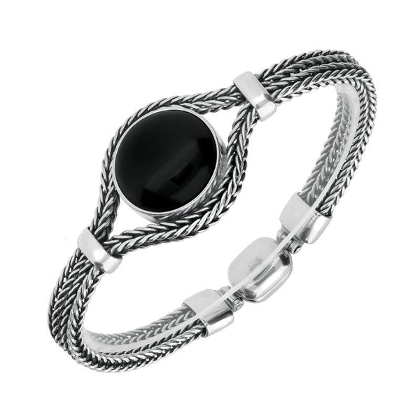 Sterling Silver Whitby Jet Round Foxtail Bracelet. B974.