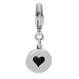 Sterling Silver Whitby Jet Round Shaped Heart Clip Charm, G665.