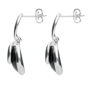 Sterling Silver Whitby Jet Round Swirl Drop Earrings. E2131.