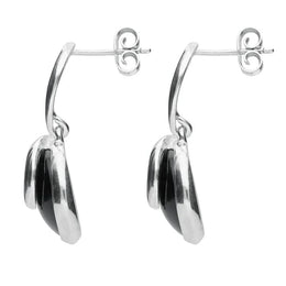 Sterling Silver Whitby Jet Round Swirl Drop Earrings. E2131.