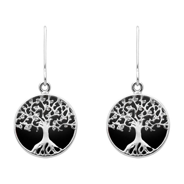 Sterling Silver Whitby Jet Round Tree Drop Earrings, E2429