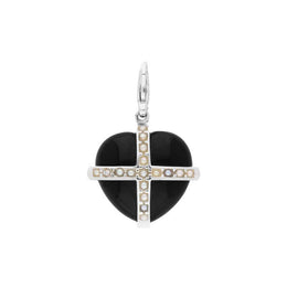 Sterling Silver Whitby Jet Seventeen Pearl Medium Cross Heart Charm G771