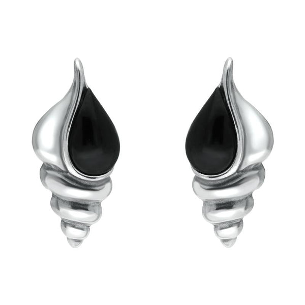 Sterling Silver Whitby Jet Shell Stud Earrings E2333