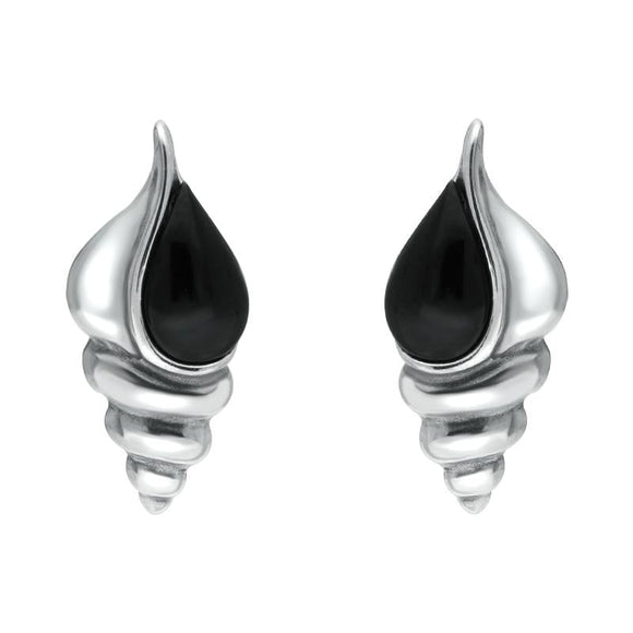 Sterling Silver Whitby Jet Shell Stud Earrings E2333