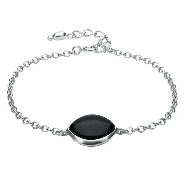 Sterling Silver Whitby Jet Single Wide Marquise Bracelet B1001