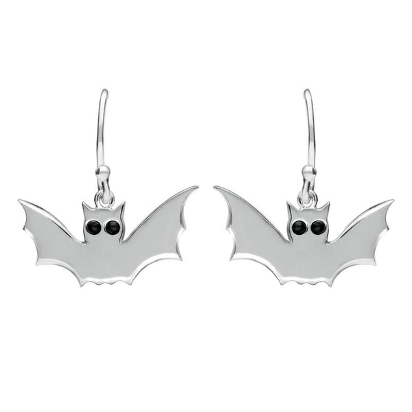 Sterling Silver Whitby Jet Small Bat Hook Earrings. E1767.