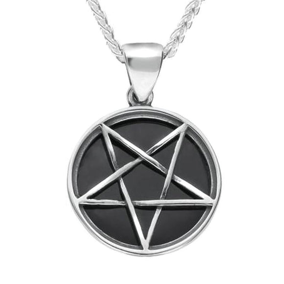Sterling Silver Whitby Jet Small Inverse Pentagram Necklace, P1863.