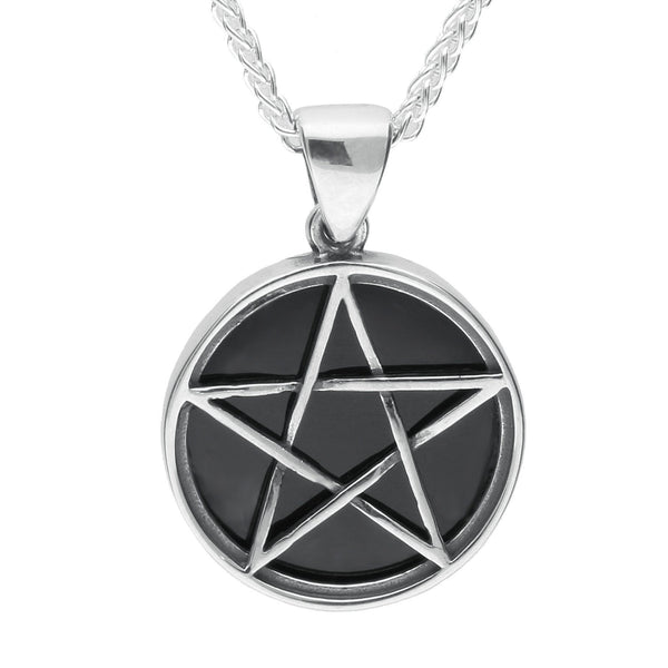 Sterling Silver Whitby Jet Small Pentagram Necklace, P1864.