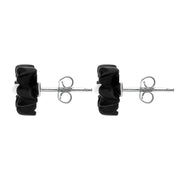 Sterling Silver Whitby Jet Small Petal Stud Earrings. E1321.