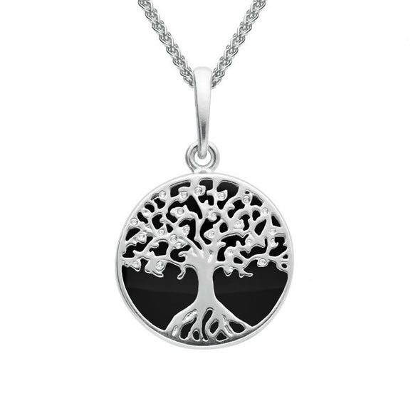 Sterling Silver Whitby Jet Small Round Tree of Life Two Piece Set