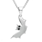 Sterling Silver Whitby Jet Small Side Bat Necklace