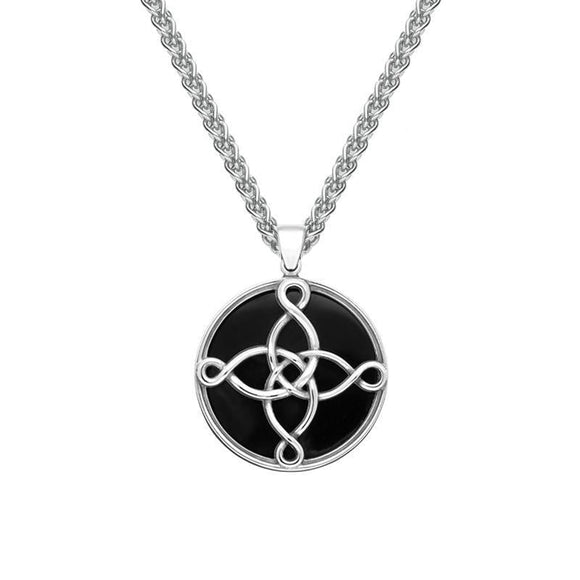Sterling Silver Whitby Jet Small The Mission Logo Necklace P3419