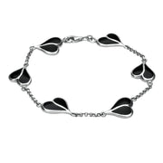 Sterling Silver Whitby Jet Split Heart Bracelet. B360.