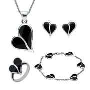 Sterling Silver Whitby Jet Split Heart Four Piece Set. S006 