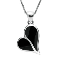 Sterling Silver Whitby Jet Split Heart Necklace P575