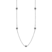 Sterling Silver Whitby Jet Star Link Disc Chain Necklace. N744.