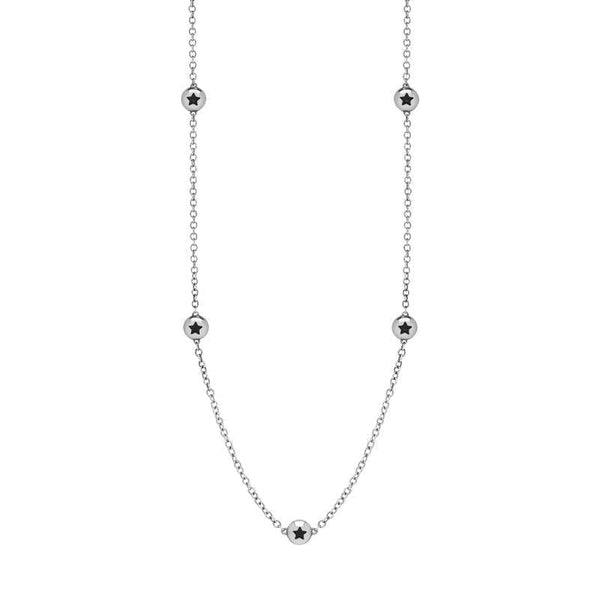 Sterling Silver Whitby Jet Star Link Disc Chain Necklace. N744.