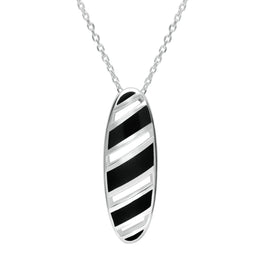 Sterling Silver Whitby Jet Striped Open Oval Necklace P1374