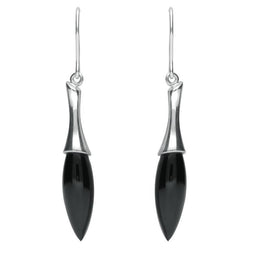 Sterling Silver Whitby Jet Tapered Drop Earrings. E1546