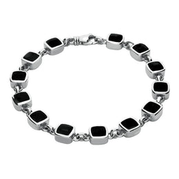 Sterling Silver Whitby Jet Thirteen Stone Square Cushion Bracelet B538