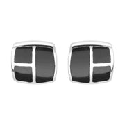Sterling Silver Whitby Jet Three Stone Square Stud Earrings, E1949.
